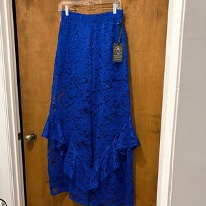 564. Aum-Couture Lace Ruffle palazzo pants- Royal Blue
